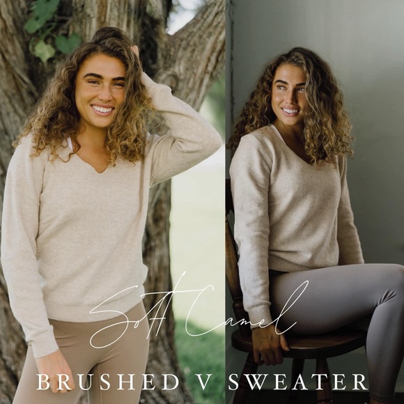 Zyia Camel V Neck Sweater - Size Small - Picture 2 of 2